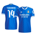 图查梅尼 #14 皇家马德里第三客场足球球衣 2025_26 蓝色