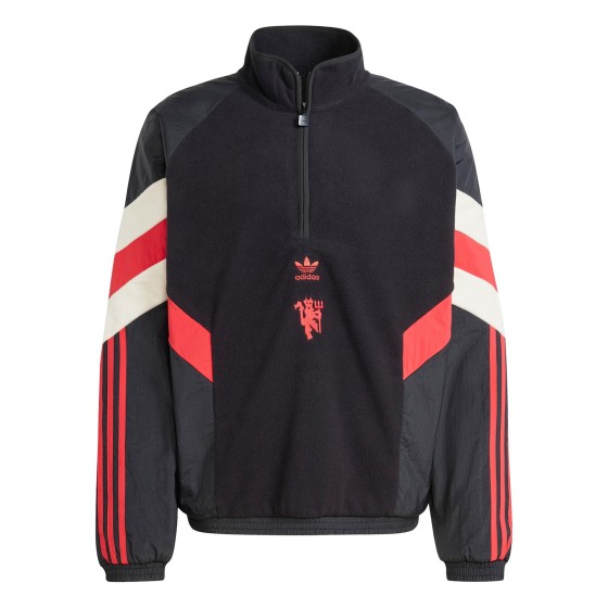Manchester United Retro Patchwork Fleece Half-Open Front Hoodie